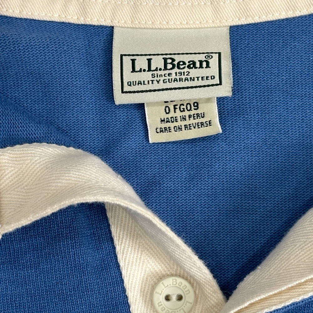 Men's L.L. Bean Large 42 - 44 Woven Henley Polo Shirt Blue Long Sleeve Pullover - Picture 8 of 9